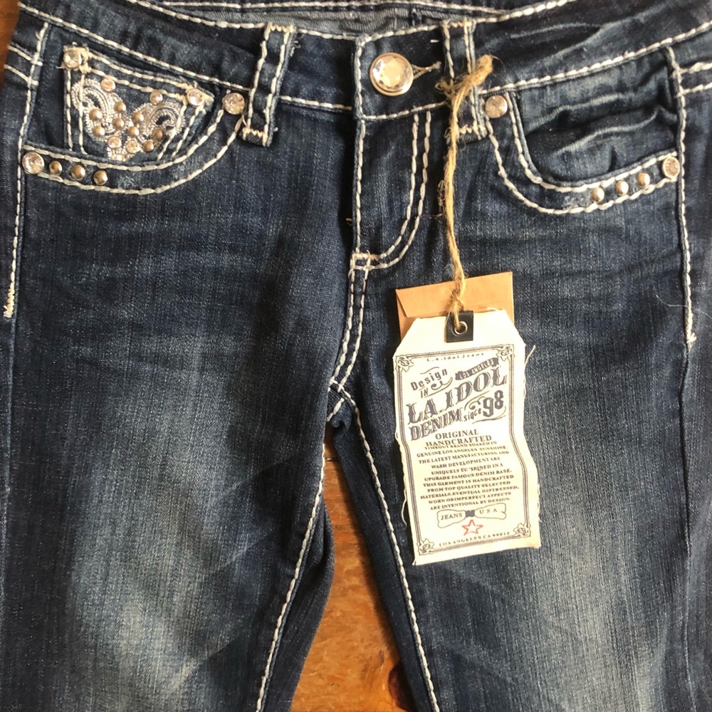 LA IDIOL Rhinestone Studded Embroidered Jeans - Picture 6 of 8
